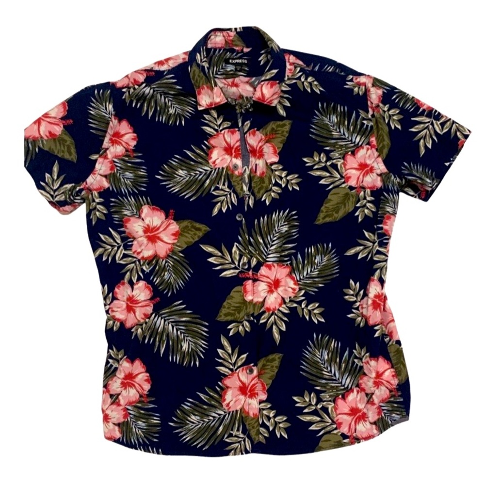 Express Hibiscus print short sleeve shirt - Picture 1 of 4